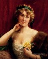 Une dame élégante avec une fille rose jaune Émile Vernon